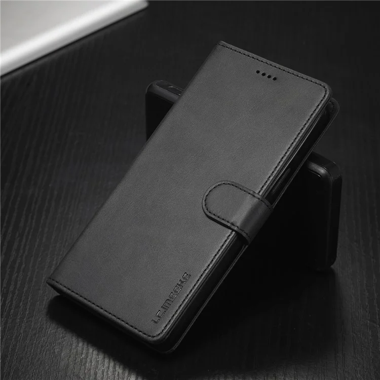 LC.IMEEKE Drop-proof Full Protection PU Leather Wallet Stand Phone Case Cover per Samsung Galaxy A12 - Nero
