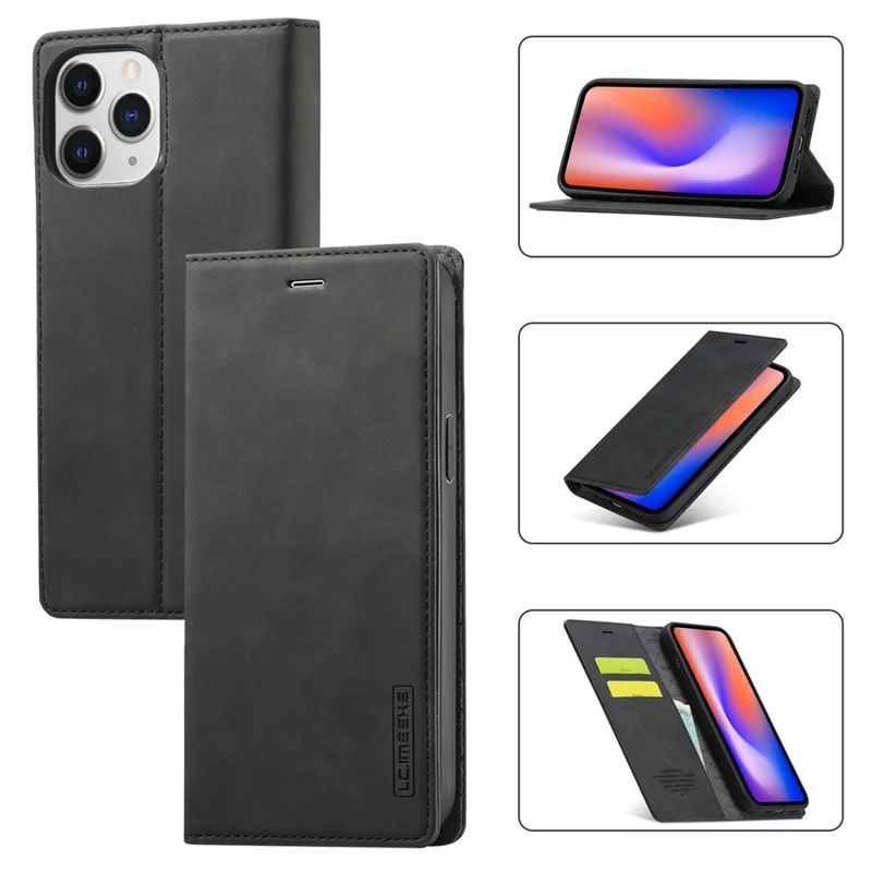 LC.IMEEKE LC Strong Magnetic Series Auto-absorbed Leather Stand Phone Shell with Wallet for iPhone 13 Pro Max 6.7 inch - Black