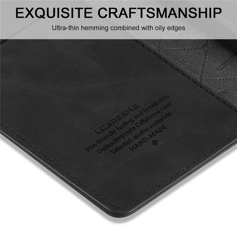 LC.IMEEKE LC Strong Magnetic Series Auto-absorbed Leather Stand Phone Shell with Wallet for iPhone 13 Pro Max 6.7 inch - Black