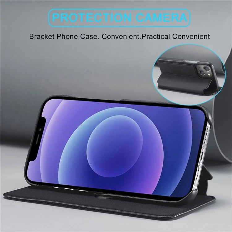 LC.IMEEKE Retro Style Card Holder Stand Design Leather Phone Case Cover per iPhone 13 6.1 pollici - Nero
