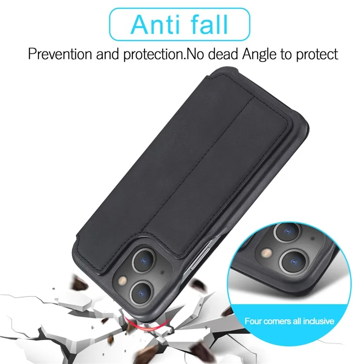 LC.IMEEKE Retro Style Card Holder Stand Design Leather Phone Case Cover per iPhone 13 6.1 pollici - Nero