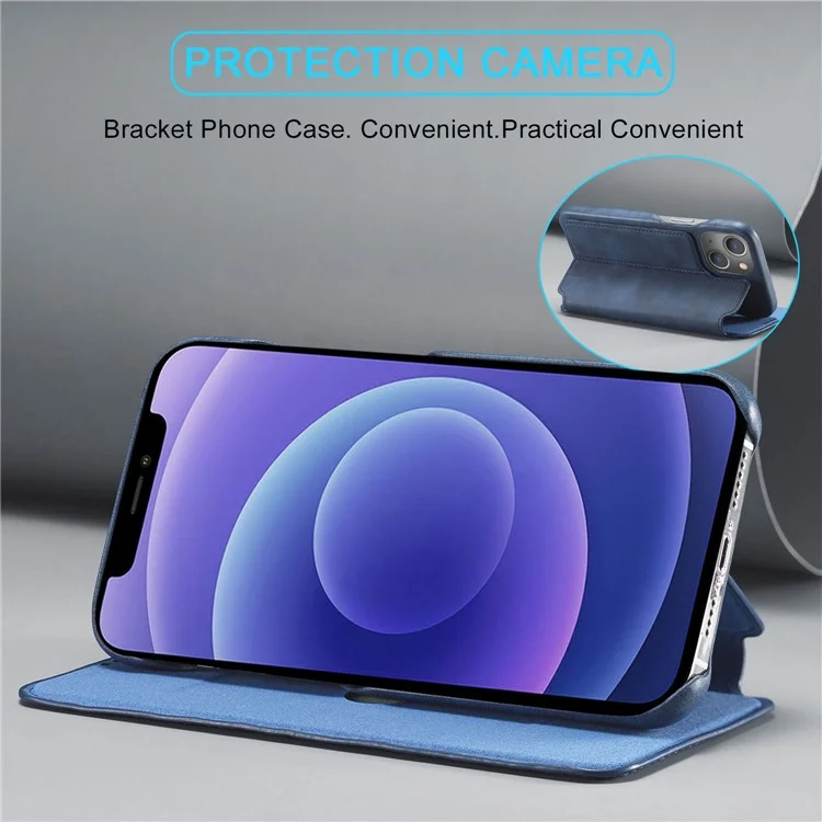 LC.IMEEKE Retro Style Card Holder Stand Design Leather Phone Case Cover for iPhone 13 6.1 inch - Blue