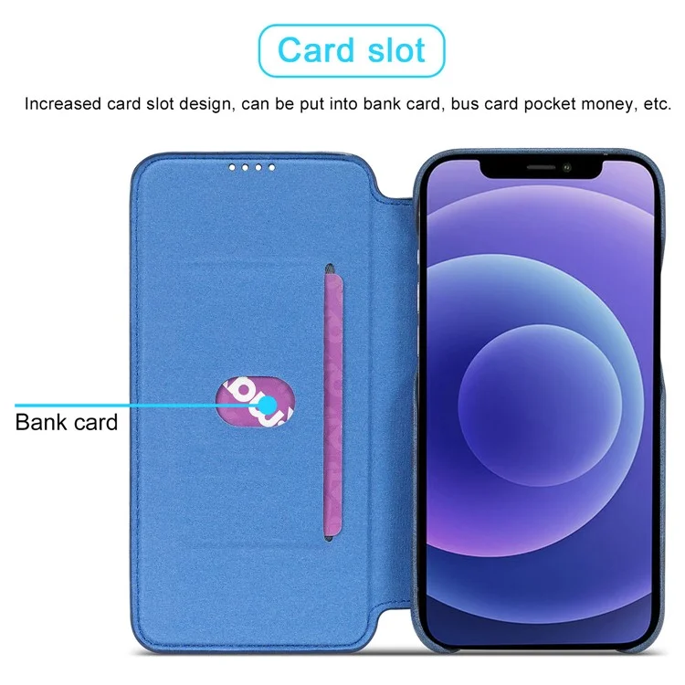 LC.IMEEKE Retro Style Card Holder Stand Design Leather Phone Case Cover for iPhone 13 6.1 inch - Blue