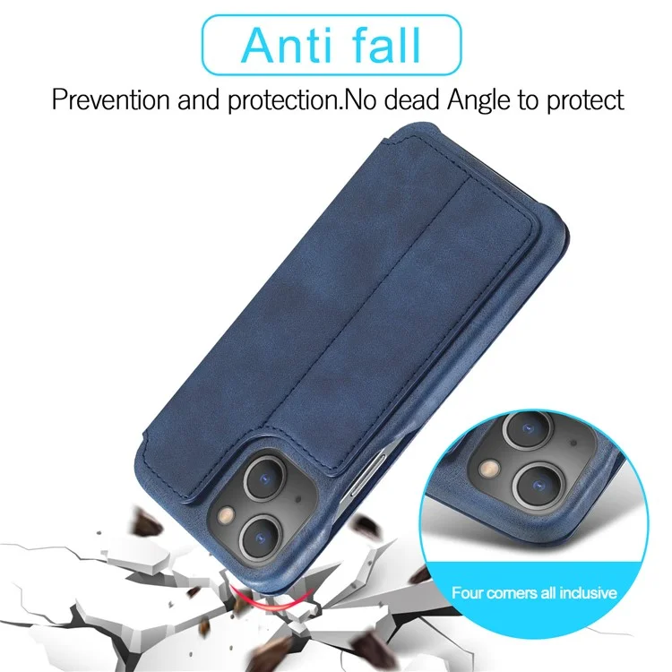 LC.IMEEKE Retro Style Card Holder Stand Design Leather Phone Case Cover for iPhone 13 6.1 inch - Blue