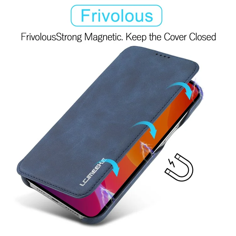 LC.IMEEKE Retro Style Card Holder Stand Design Leather Phone Case Cover for iPhone 13 6.1 inch - Blue