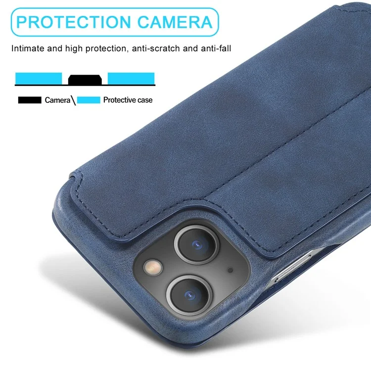 LC.IMEEKE Retro Style Card Holder Stand Design Leather Phone Case Cover for iPhone 13 6.1 inch - Blue