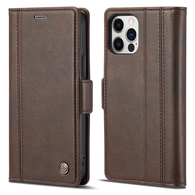 LC.IMEEKE Shockproof PU Leather Wallet Stand Phone Shell for iPhone 13 Pro Max 6.7 inch - Coffee