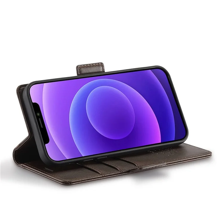 LC.IMEEKE Shockproof PU Leather Wallet Stand Phone Shell for iPhone 13 Pro Max 6.7 inch - Coffee