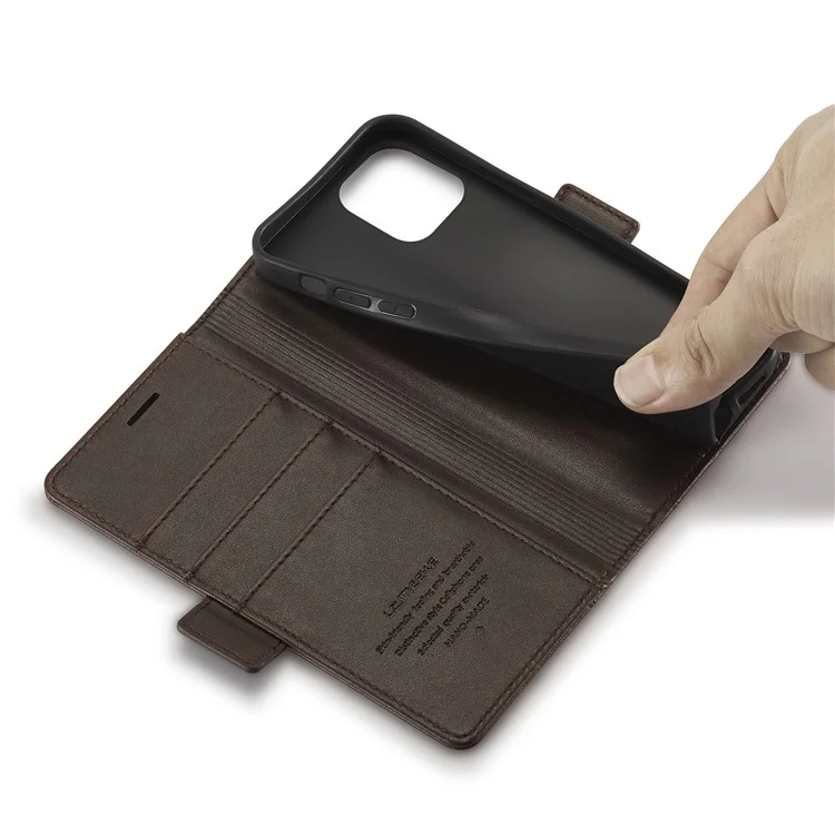 LC.IMEEKE Shockproof PU Leather Wallet Stand Phone Shell for iPhone 13 Pro Max 6.7 inch - Coffee