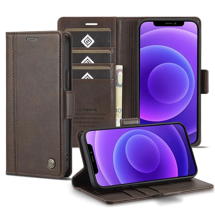 LC.IMEEKE Shockproof PU Leather Wallet Stand Phone Shell for iPhone 13 Pro Max 6.7 inch - Coffee