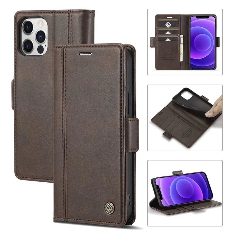 LC.IMEEKE Shockproof PU Leather Wallet Stand Phone Shell for iPhone 13 Pro Max 6.7 inch - Coffee