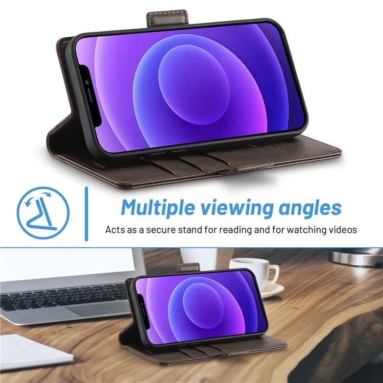 LC.IMEEKE Shockproof PU Leather Wallet Stand Phone Shell for iPhone 13 Pro Max 6.7 inch - Coffee