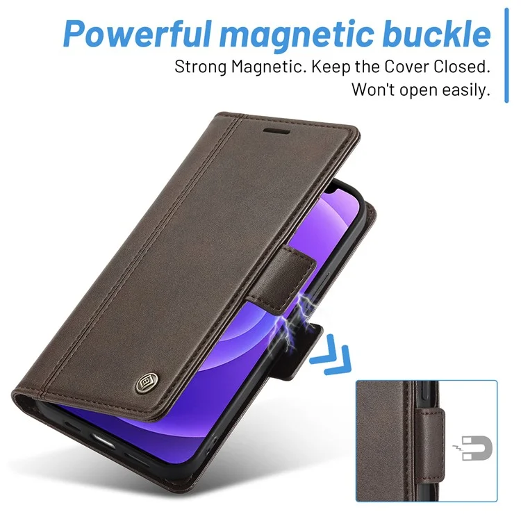 LC.IMEEKE Shockproof PU Leather Wallet Stand Phone Shell for iPhone 13 Pro Max 6.7 inch - Coffee