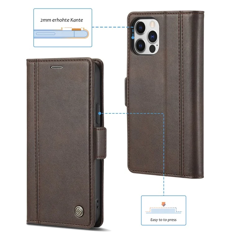 LC.IMEEKE Shockproof PU Leather Wallet Stand Phone Shell for iPhone 13 Pro Max 6.7 inch - Coffee