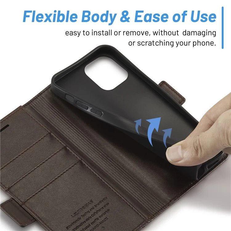 LC.IMEEKE Shockproof PU Leather Wallet Stand Phone Shell for iPhone 13 Pro Max 6.7 inch - Coffee