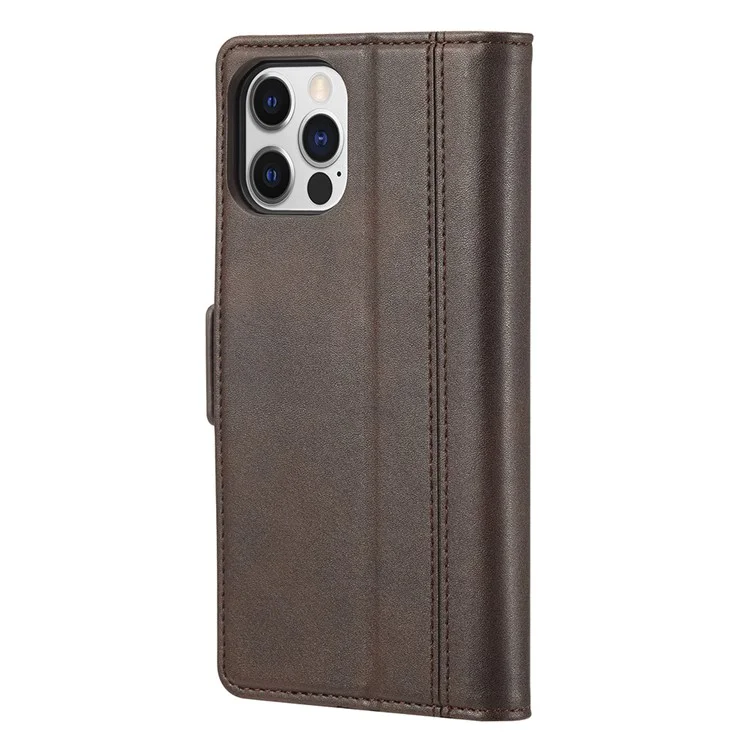 LC.IMEEKE Shockproof PU Leather Wallet Stand Phone Shell for iPhone 13 Pro Max 6.7 inch - Coffee
