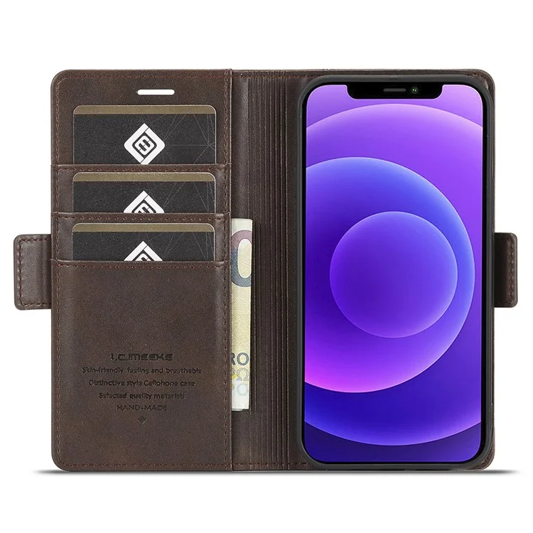 LC.IMEEKE Shockproof PU Leather Wallet Stand Phone Shell for iPhone 13 Pro Max 6.7 inch - Coffee
