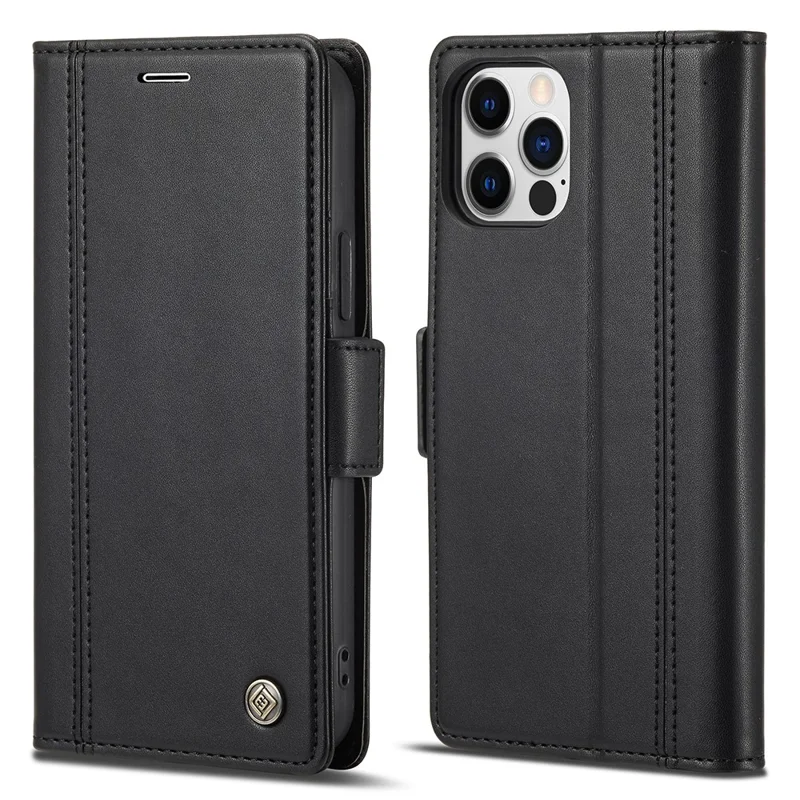 LC.IMEEKE Shockproof Full Protection PU Leather Card Slots Wallet Phone Shell with Stand for iPhone 13 Pro 6.7 inch - Black