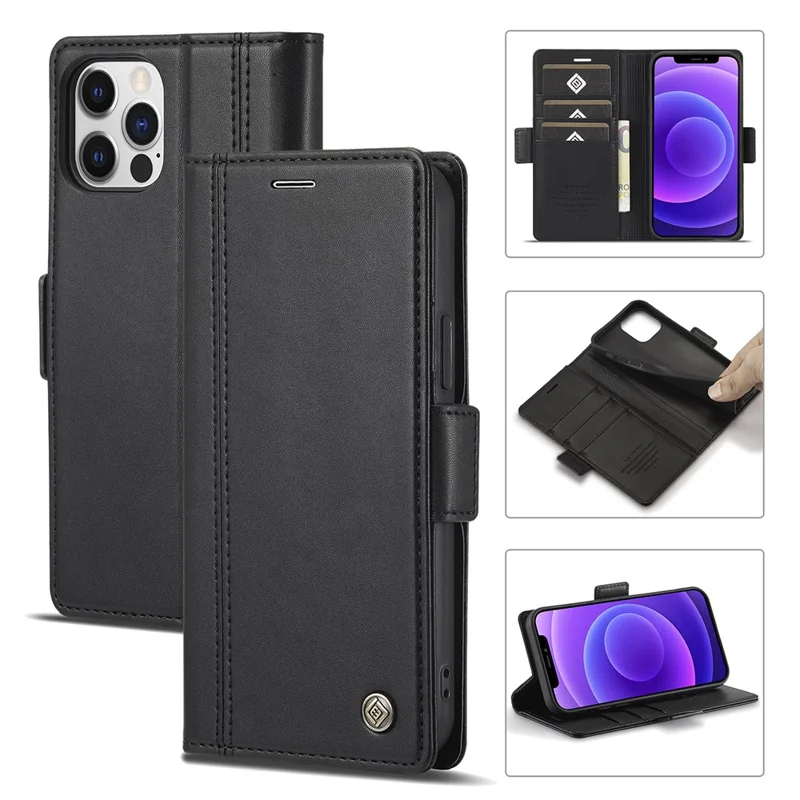 LC.IMEEKE Shockproof Full Protection PU Leather Card Slots Wallet Phone Shell with Stand for iPhone 13 Pro 6.7 inch - Black