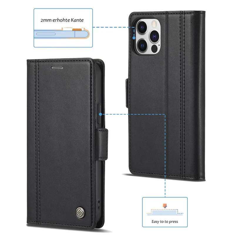 LC.IMEEKE Shockproof Full Protection PU Leather Card Slots Wallet Phone Shell with Stand for iPhone 13 Pro 6.7 inch - Black