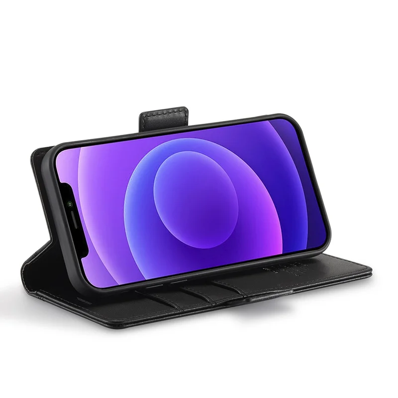 LC.IMEEKE Shockproof Full Protection PU Leather Card Slots Wallet Phone Shell with Stand for iPhone 13 Pro 6.7 inch - Black