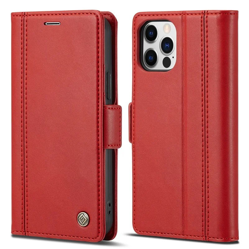 LC.IMEEKE Shockproof Full Protection PU Leather Card Slots Wallet Phone Shell with Stand for iPhone 13 Pro 6.7 inch - Red