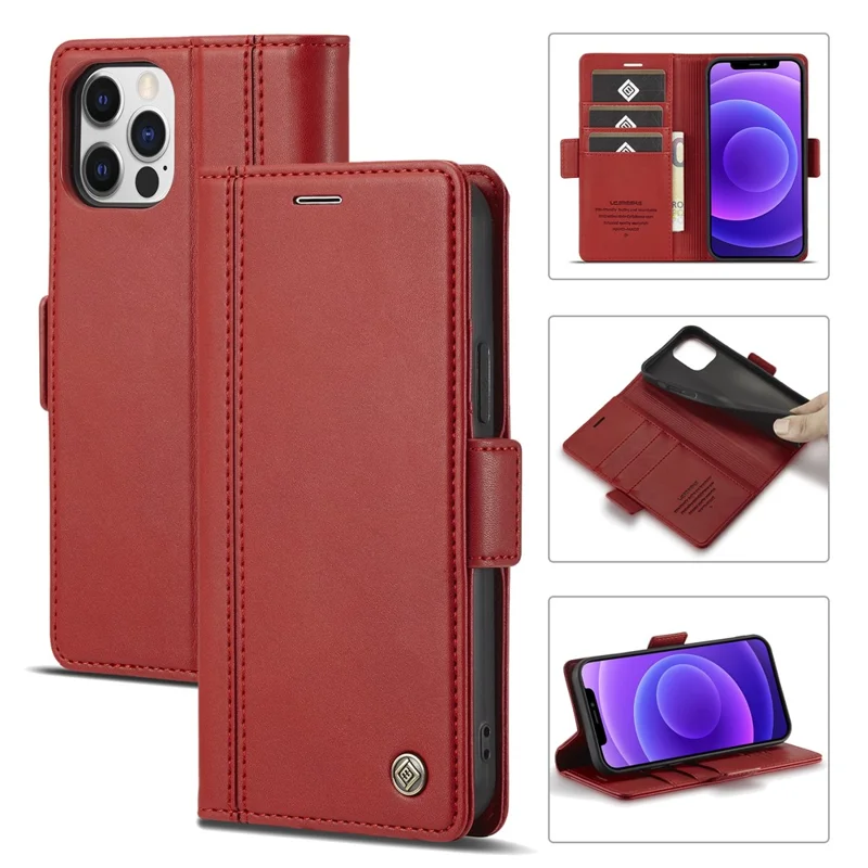 LC.IMEEKE Shockproof Full Protection PU Leather Card Slots Wallet Phone Shell with Stand for iPhone 13 Pro 6.7 inch - Red