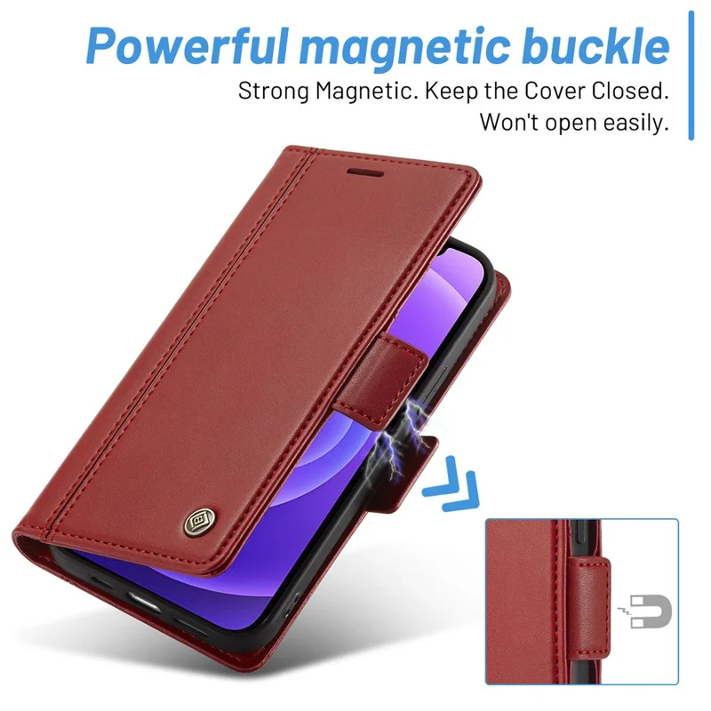 LC.IMEEKE Shockproof Full Protection PU Leather Card Slots Wallet Phone Shell with Stand for iPhone 13 Pro 6.7 inch - Red