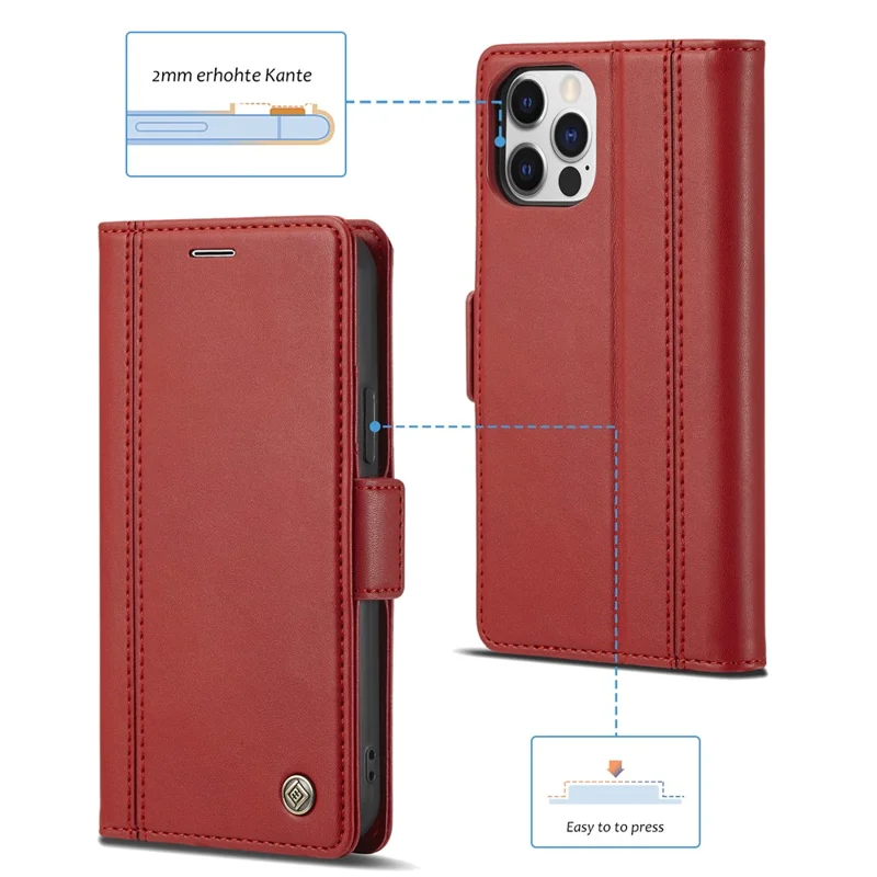 LC.IMEEKE Shockproof Full Protection PU Leather Card Slots Wallet Phone Shell with Stand for iPhone 13 Pro 6.7 inch - Red