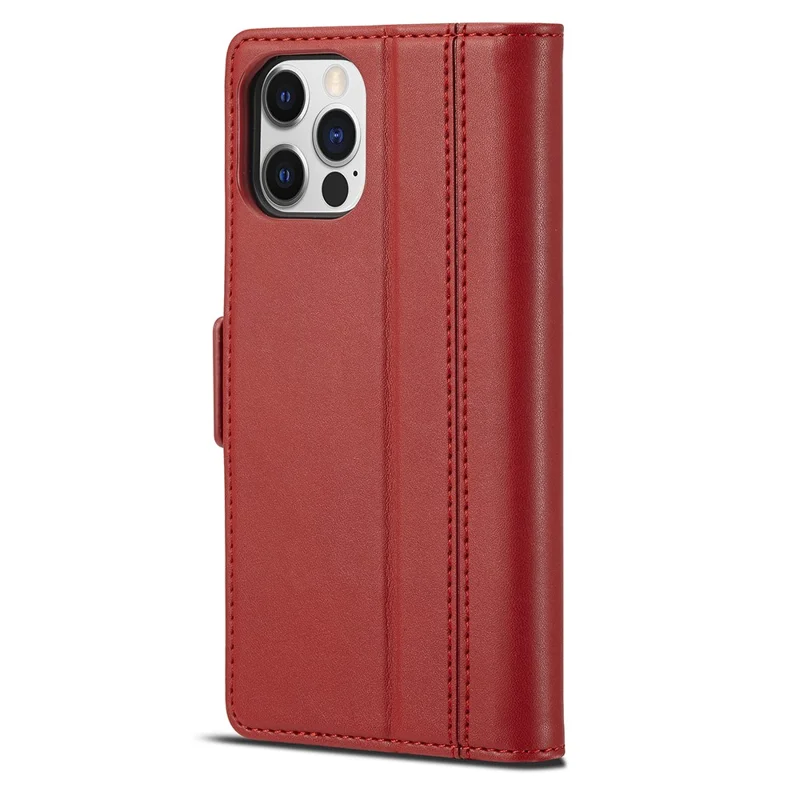 LC.IMEEKE Shockproof Full Protection PU Leather Card Slots Wallet Phone Shell with Stand for iPhone 13 Pro 6.7 inch - Red