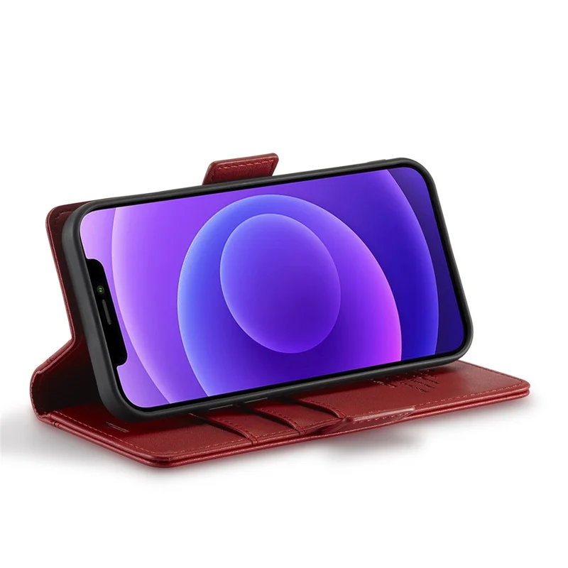 LC.IMEEKE Shockproof Full Protection PU Leather Card Slots Wallet Phone Shell with Stand for iPhone 13 Pro 6.7 inch - Red