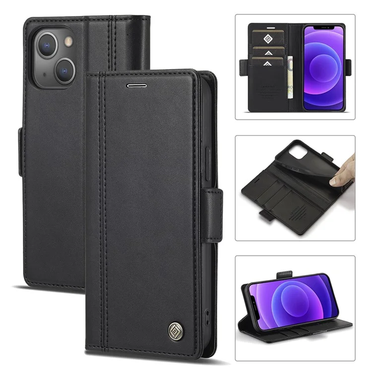 Lc. Imeeke Magnetic Double Clasps Shock -resyper Swellet Stand pu Кожаный Телефон Для Iphone 13 6,1 Дюйма - Черный