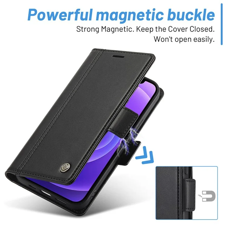 Lc. Imeeke Magnetic Double Clasps Shock -resyper Swellet Stand pu Кожаный Телефон Для Iphone 13 6,1 Дюйма - Черный