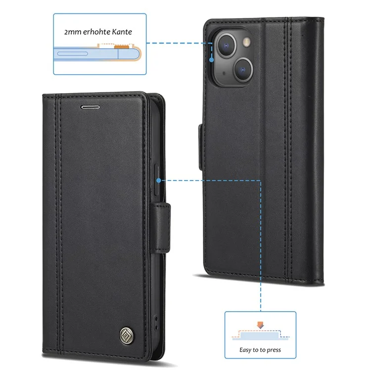 Lc. Imeeke Magnetic Double Clasps Shock -resyper Swellet Stand pu Кожаный Телефон Для Iphone 13 6,1 Дюйма - Черный