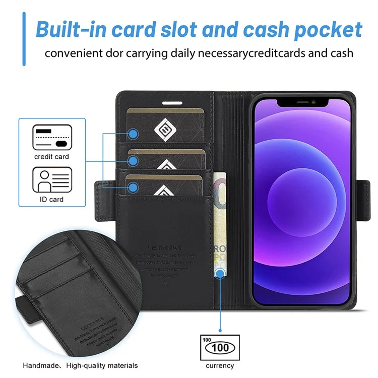 Lc. Imeeke Magnetic Double Clasps Shock -resyper Swellet Stand pu Кожаный Телефон Для Iphone 13 6,1 Дюйма - Черный