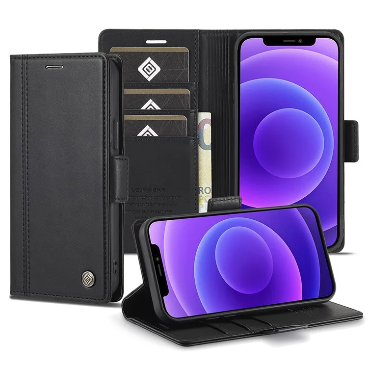 Lc. Imeeke Magnetic Double Clasps Shock -resyper Swellet Stand pu Кожаный Телефон Для Iphone 13 6,1 Дюйма - Черный