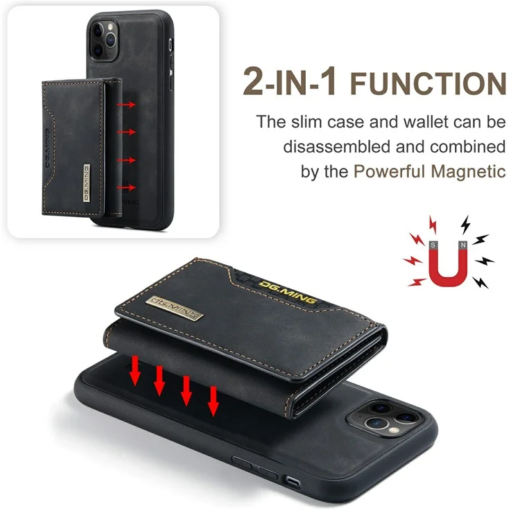 DG.MING M2 Series Separable Cartera inalámbrica de Carga Todos los Inclusive Hybrid Case para iPhone 11 Pro Max 6.5 pulgadas - Negro