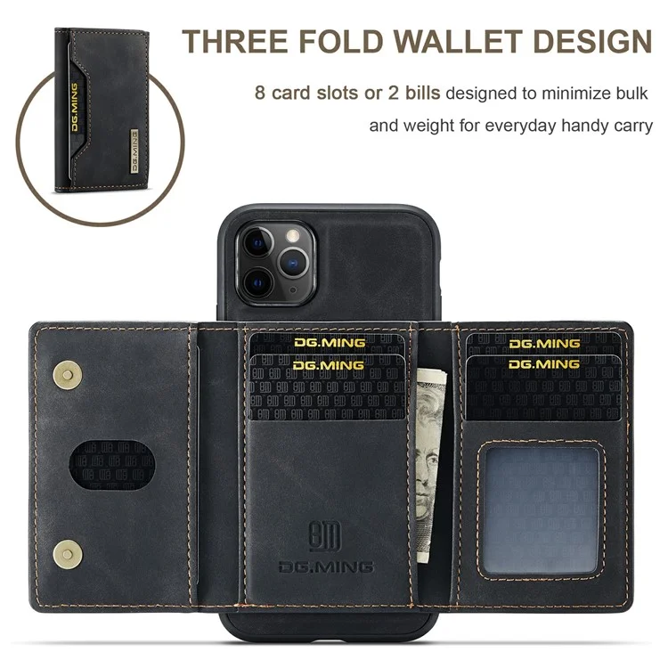 DG.MING M2 Series Separable Cartera inalámbrica de Carga Todos los Inclusive Hybrid Case para iPhone 11 Pro Max 6.5 pulgadas - Negro