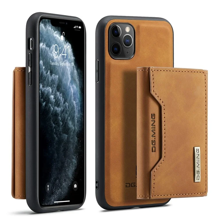DG.MING M2 Series Détachable Portefeuille 2-en-1 Chargeur sans fil Tout-en-un Coque hybride pour iPhone 11 Pro Max 6,5 pouces - Marron