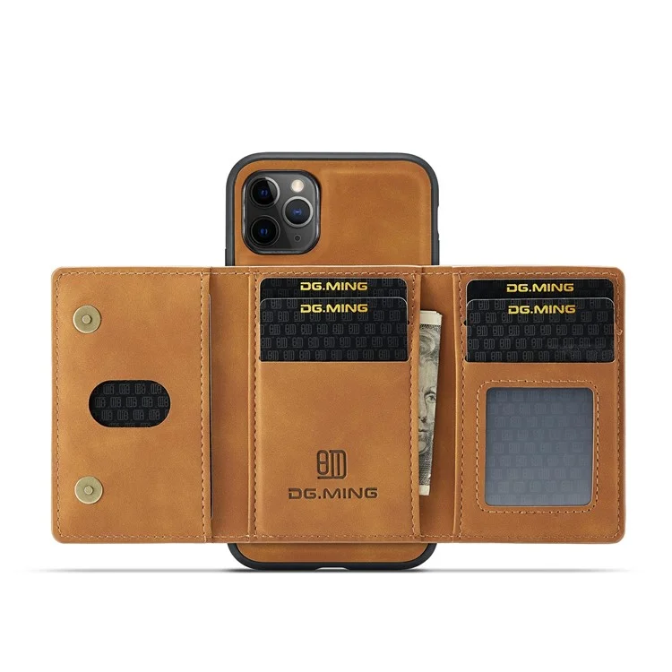 DG.MING M2 Series Détachable Portefeuille 2-en-1 Chargeur sans fil Tout-en-un Coque hybride pour iPhone 11 Pro Max 6,5 pouces - Marron