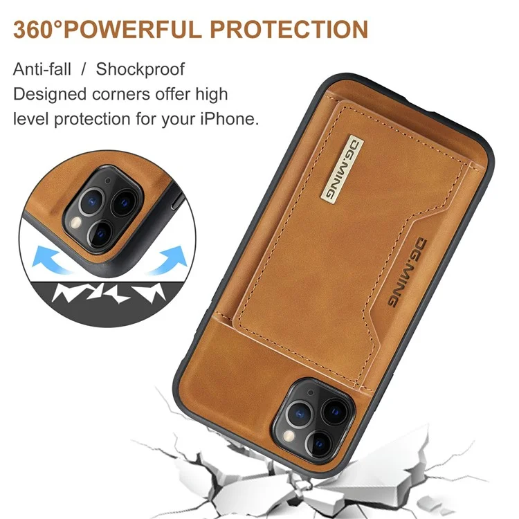 DG.MING M2 Series Détachable Portefeuille 2-en-1 Chargeur sans fil Tout-en-un Coque hybride pour iPhone 11 Pro Max 6,5 pouces - Marron