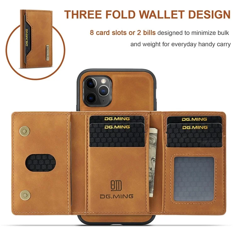 DG.MING M2 Series Détachable Portefeuille 2-en-1 Chargeur sans fil Tout-en-un Coque hybride pour iPhone 11 Pro Max 6,5 pouces - Marron