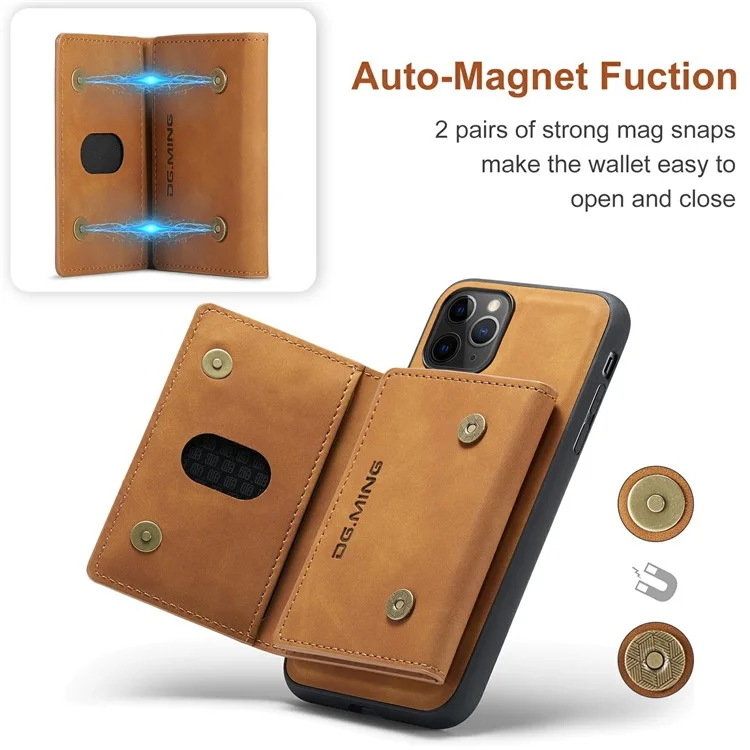 DG.MING M2 Series Détachable Portefeuille 2-en-1 Chargeur sans fil Tout-en-un Coque hybride pour iPhone 11 Pro Max 6,5 pouces - Marron