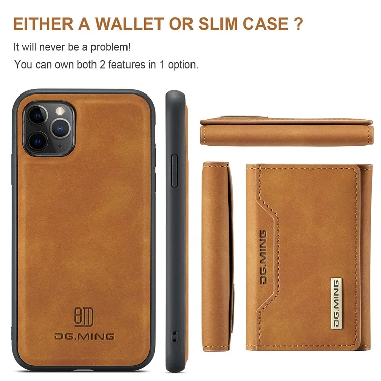 DG.MING M2 Series Détachable Portefeuille 2-en-1 Chargeur sans fil Tout-en-un Coque hybride pour iPhone 11 Pro Max 6,5 pouces - Marron