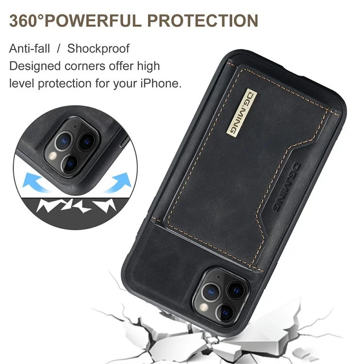 DG.MING M2 Series Anti-Fall Magnetic Wallet All-Inclusive Hybrid Case for iPhone 11 Pro 5.8 inch - Black
