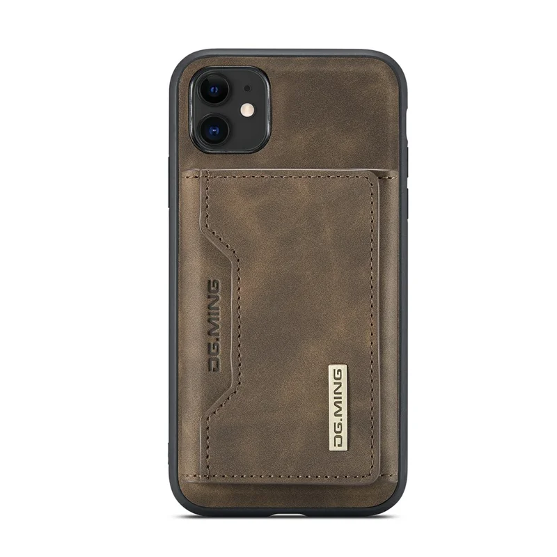 DG.MING M2 Series Detachable Wallet 2-in-1 Wireless Charging Hybrid Phone Cover Shell with Horizontal-Viewing Kickstand for iPhone 11 6.1 inch - Coffee