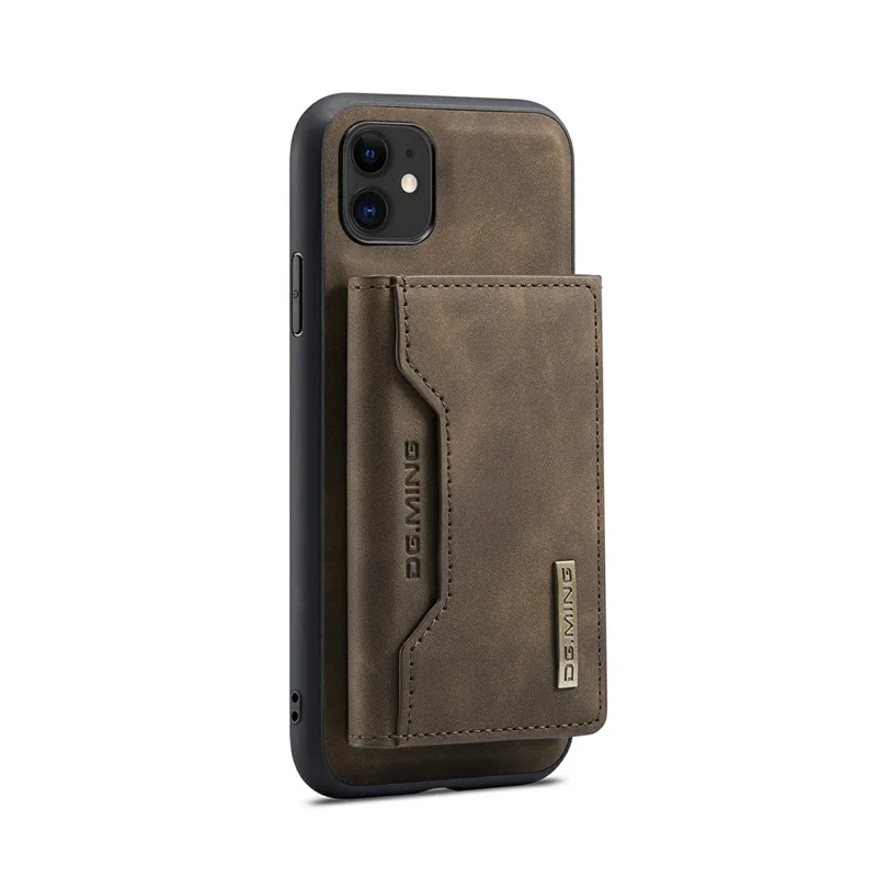 DG.MING M2 Series Detachable Wallet 2-in-1 Wireless Charging Hybrid Phone Cover Shell with Horizontal-Viewing Kickstand for iPhone 11 6.1 inch - Coffee