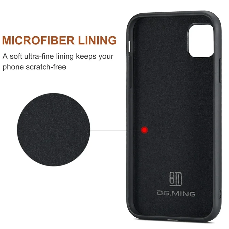 DG.MING M2 Series Detachable Wallet 2-in-1 Wireless Charging Hybrid Phone Cover Shell with Horizontal-Viewing Kickstand for iPhone 11 6.1 inch - Coffee