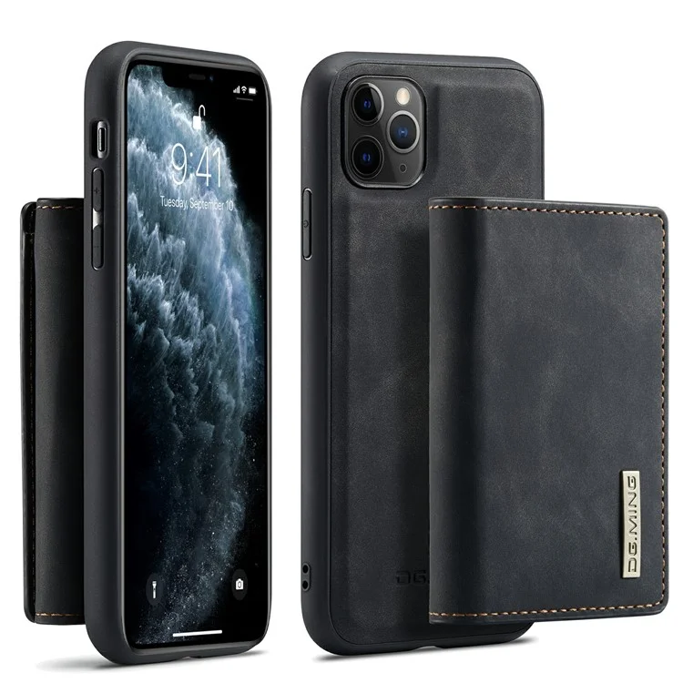 Dg. Ming M1 Series Magnético Billetera Desmontable 2-IN-1 + Cubierta De Cubierta Híbrida Con Soporte Para IPhone 11 Pro Max 6.5 Pulgadas - Negro