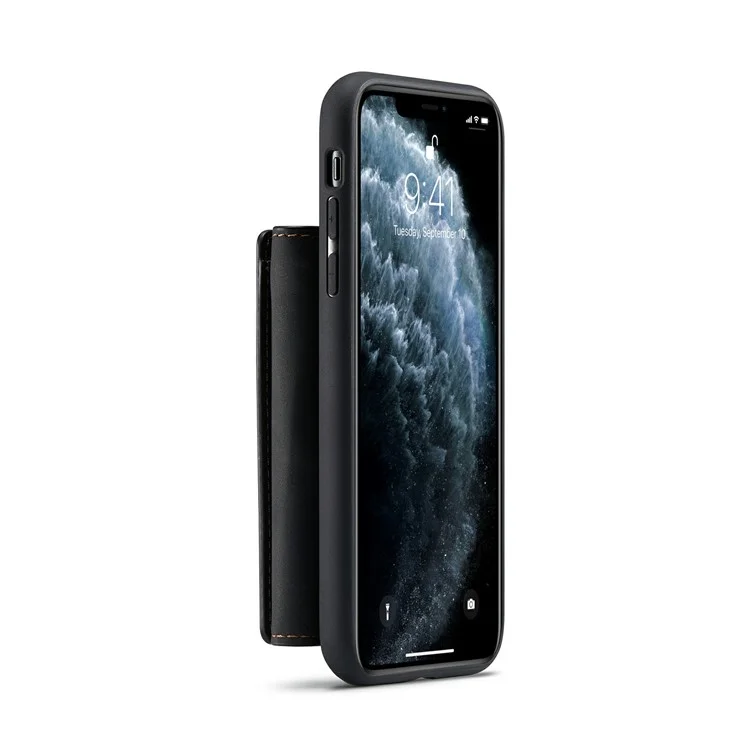 Dg. Ming M1 Series Magnético Billetera Desmontable 2-IN-1 + Cubierta De Cubierta Híbrida Con Soporte Para IPhone 11 Pro Max 6.5 Pulgadas - Negro
